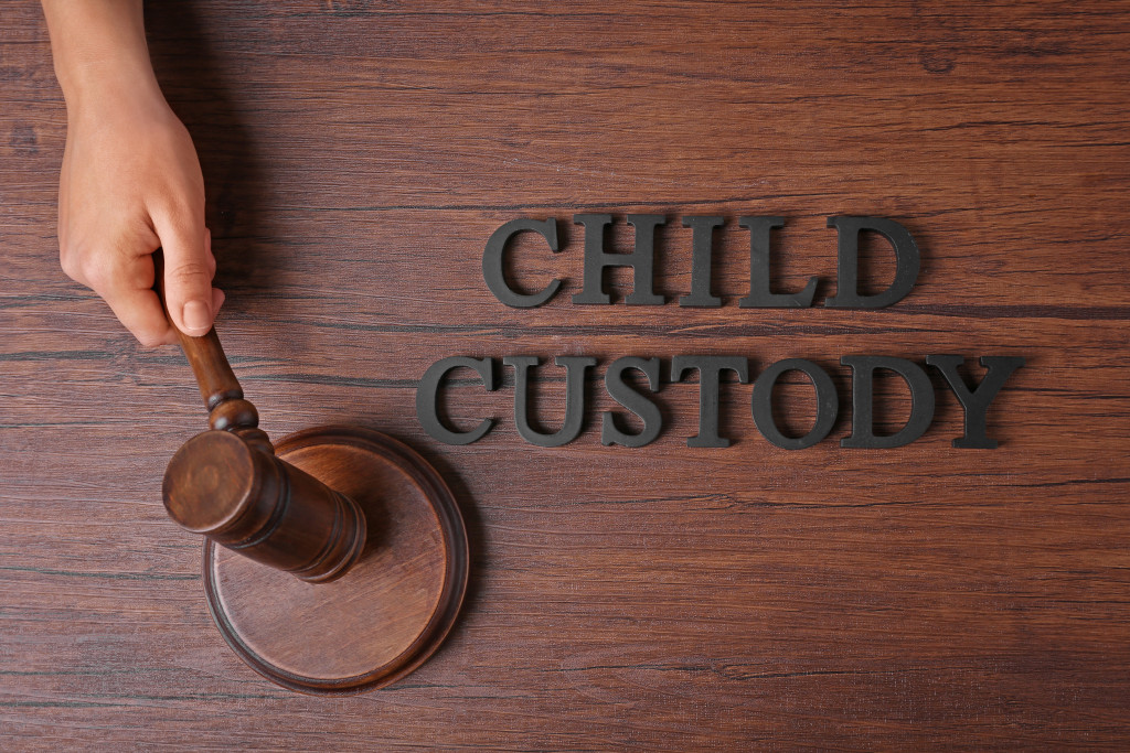 child custody lettering with gavel on the side